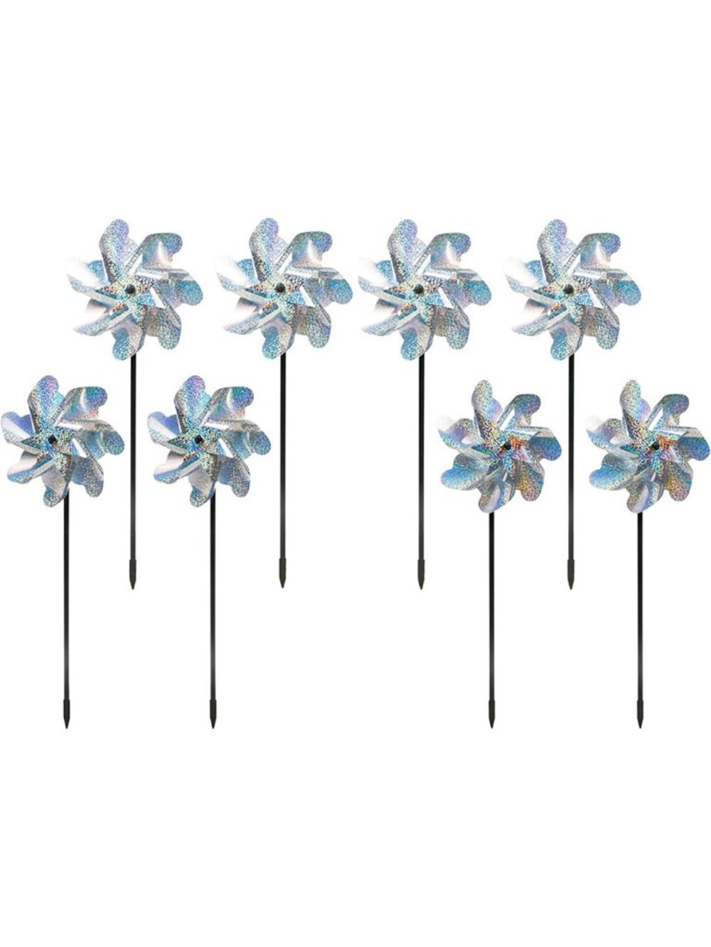 8-Pack Reflective Bird Deterrents - Holographic Windmills for Garden & Yard